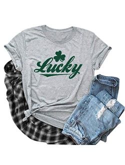 Umsuhu Lucky St. Patrick's Day Shirt Irish Green Lucky Clover Shamrock Shirts for Women St. Patrick's Day T Shirt