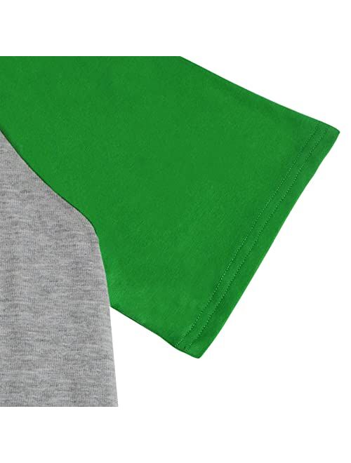 Chulianyouhuo Women St Patricks Day Raglan Shirt Casual Color Block Irish T-Shirt Loose Fit Green Leaf Printed Tee Tops