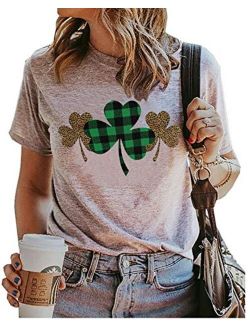 Chuntianran St. Patrick's Day Shirts Gifts for Women Buffalo Plaid Leopard Shamrock Vintage Graphic T Shirts Casual Holiday Tee Tops