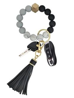 Pusunas Key Chains Women Silicone Key Ring Bracelet Keychain Portable Wristlet Beaded Stylish And Cute Bangle Chains