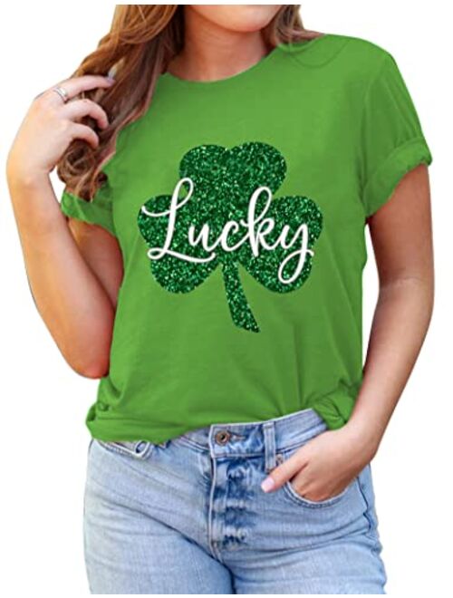 St. Patrick's Day Shirts for Women Shamrock T Shirt St. Paddys Day Lucky Green Clover Short Sleeve Tops