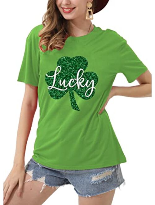 St. Patrick's Day Shirts for Women Shamrock T Shirt St. Paddys Day Lucky Green Clover Short Sleeve Tops