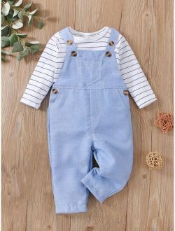 Baby Striped Bodysuit With Overalls