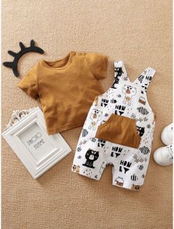 Yierying Baby Cartoon Graphic Overall Shorts With Tee