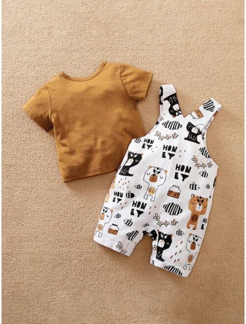 Shein Yierying Baby Cartoon Graphic Overall Shorts With Tee