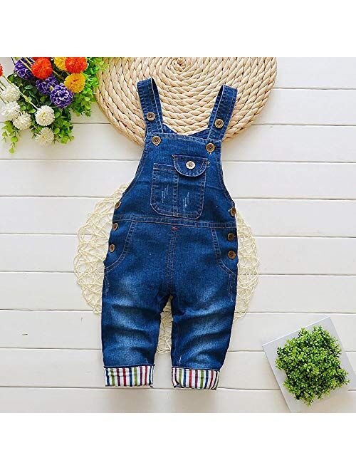 Bibicola Boys/Girls Adjustable Denim Pants Baby Denim Overalls Jumpsuits for Toddler/Infant
