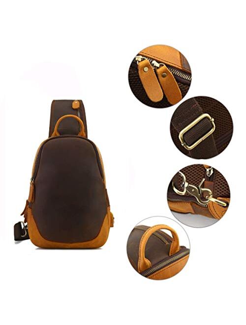 Leathario Men's Leather Sling Bag Vintage Genuine Leather Chest Bag Large Shoulder Crossbody Bag For Works Casual Travel