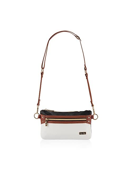 Itzy Ritzy Boss Pouch Wristlet, Crossbody and Belt Bag; Includes Crossbody Strap & Wristlet Strap; Features 6 Card Slots & 2 Zippered Pockets, Coffee & Cream