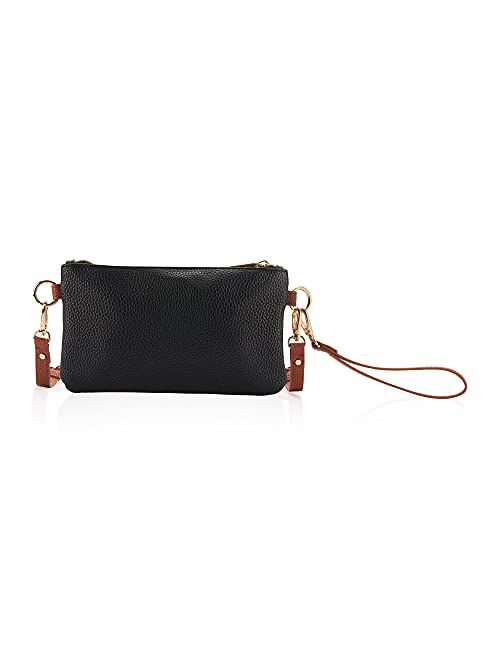 Itzy Ritzy Boss Pouch Wristlet, Crossbody and Belt Bag; Includes Crossbody Strap & Wristlet Strap; Features 6 Card Slots & 2 Zippered Pockets, Coffee & Cream