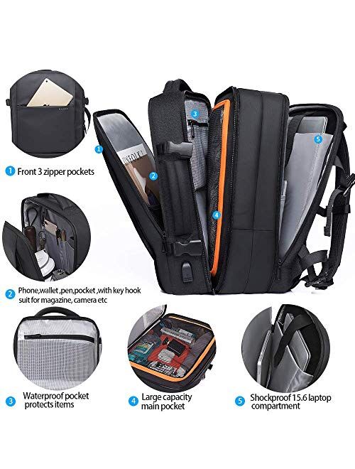 BANGE Weekender Carry-on Backpack,45L Expandable Travel Backpacks for Airplanes,Convertible Backpack Briefcase for Traveling,Water Resistant College 17.3” Laptop Backpack