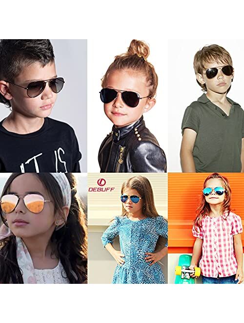 DeBuff Kids Polarized Aviator Sunglasses for Boys Girls Age 5-18, Adult Small Face 52MM