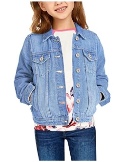 GRAPENT Girls' Basic Buttons Down Denim Jean Jacket Classic Outerwear 4-13 Years