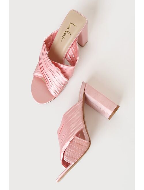 Lulus Luanah Pink Satin Pleated High Heel Slide Sandals