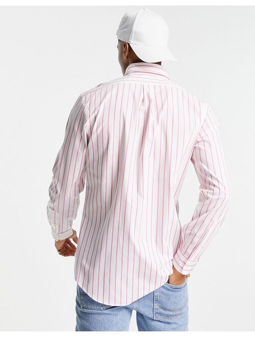 Polo Ralph Lauren icon logo stripe poplin shirt custom regular fit in pink/white