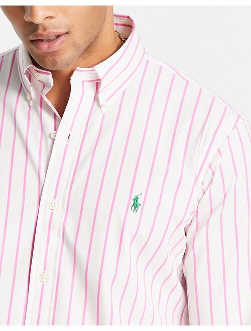 Polo Ralph Lauren icon logo stripe poplin shirt custom regular fit in pink/white
