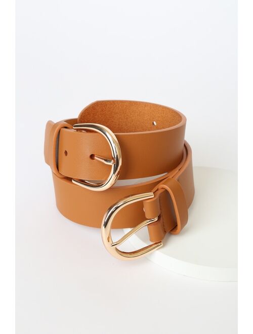 Lulus Two for the Road Cognac Double Buckle Belt