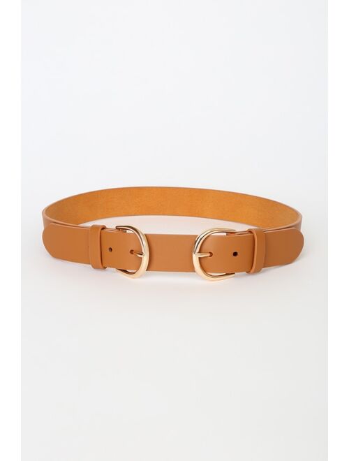 Lulus Two for the Road Cognac Double Buckle Belt