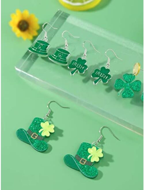 Yanchun 4 Pairs St.Patrick's Day Earrings for Women Irish Shamrock Dangle Earrings Green Four Leaf Clover Earrings St. Patrick's Day Holiday Accessories for Teen Girls