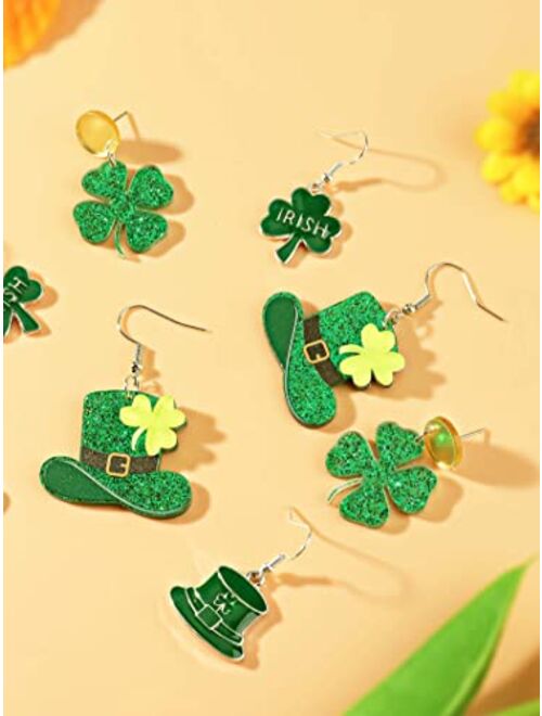 Yanchun 4 Pairs St.Patrick's Day Earrings for Women Irish Shamrock Dangle Earrings Green Four Leaf Clover Earrings St. Patrick's Day Holiday Accessories for Teen Girls