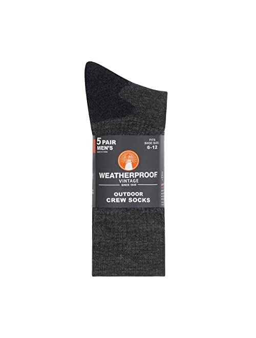 Weatherproof Vintage Men's Outdoor Wool Blend Crew Socks, Black, 5 Pairs