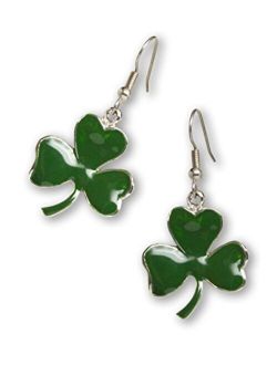 Real Metal St. Patrick's Day Irish Shamrock Dangle Earrings Green Enamel on Silver Finish Pewter