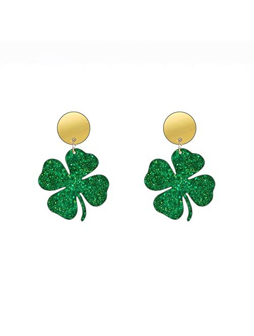 Pingyongchang St Patrick's Day Earrings Green Hat Irish Shamrock Clover Acrylic Dangle Drop Earrings for Women Girls Holiday Jewelry Gift