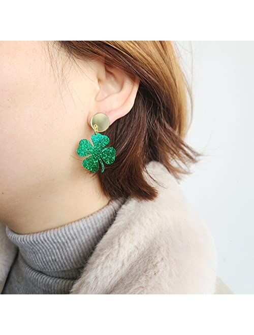 Pingyongchang St Patrick's Day Earrings Green Hat Irish Shamrock Clover Acrylic Dangle Drop Earrings for Women Girls Holiday Jewelry Gift