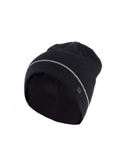 Kids' Machine Washable Black Beanie Hat with Reflective Stripe and Fleece Lining