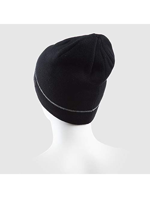 C9 Champion Kids' Machine Washable Black Beanie Hat with Reflective Stripe and Fleece Lining