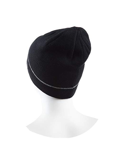 C9 Champion Kids' Machine Washable Black Beanie Hat with Reflective Stripe and Fleece Lining