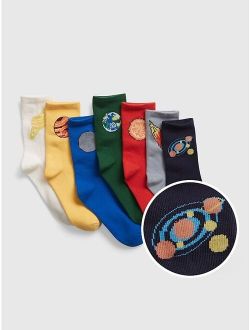 Kids Space Print Crew Socks (7-Pack)