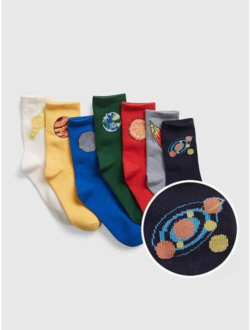 GAP Kids Space Print Crew Socks  (7-Pack)