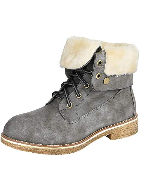 DREAM PAIRS Women's Montreal Faux Fur Winter Combat Boots Ankle Bootie
