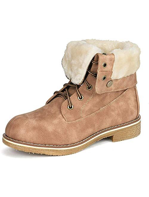 DREAM PAIRS Women's Montreal Faux Fur Winter Combat Boots Ankle Bootie