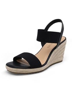Womens Open Toe Espadrilles Dressy Platform Sandals Slip on Elastic Ankle Strap Wedges Sandals