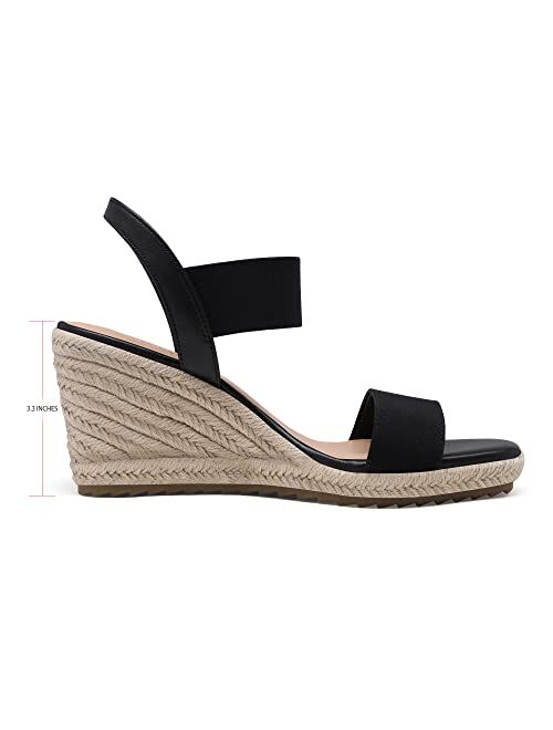 DREAM PAIRS Womens Open Toe Espadrilles Dressy Platform Sandals Slip on Elastic Ankle Strap Wedges Sandals
