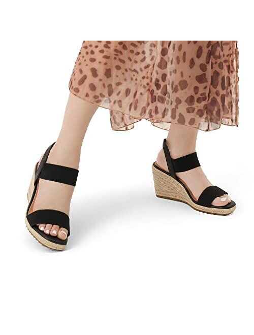 DREAM PAIRS Womens Open Toe Espadrilles Dressy Platform Sandals Slip on Elastic Ankle Strap Wedges Sandals