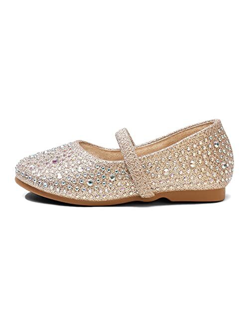 DREAM PAIRS Girls Mary Jane Rhinestone Studded Slip On Ballet Flats Toddler