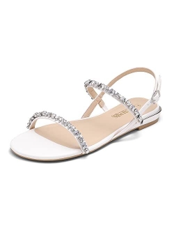 Women's Casual Dresssy Low Wedge Summer Shoes Cute Strappy Rhinestone Open Toe Flat Sandals