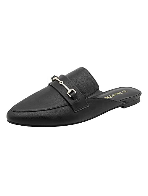 DREAM PAIRS Women's Flat Mules Buckle Pointed Toe Backless Slip on Slides Loafer Shoes