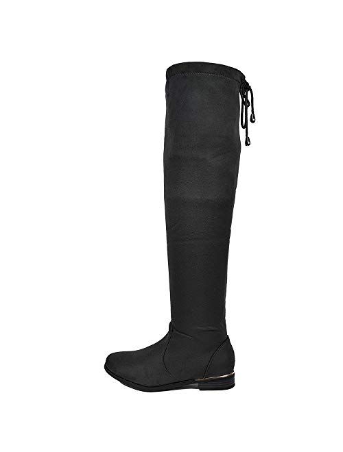 DREAM PAIRS Women's Low Heel Thigh High Over The Knee Flat Winter Boots
