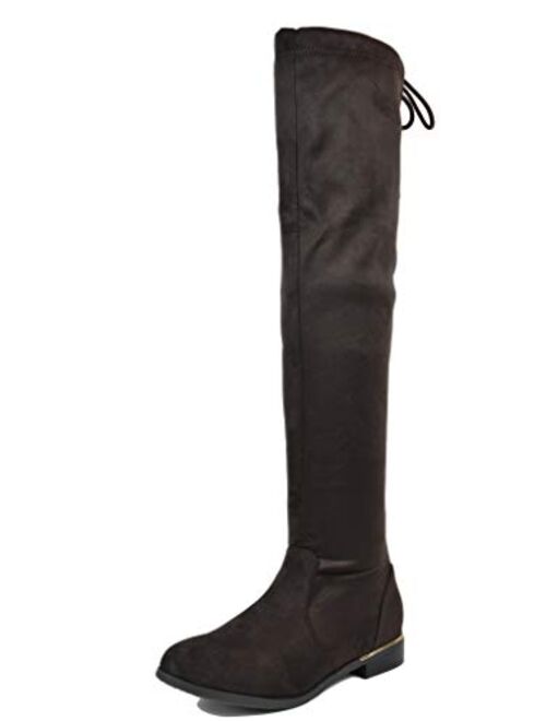DREAM PAIRS Women's Low Heel Thigh High Over The Knee Flat Winter Boots