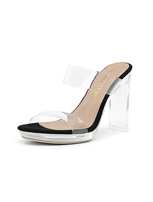 DREAM PAIRS Women's Clear Two Strap Open Toe High Block Chunky Slip on Dress Heel Sandals