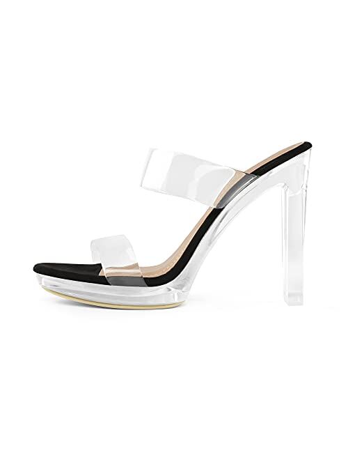 DREAM PAIRS Women's Clear Two Strap Open Toe High Block Chunky Slip on Dress Heel Sandals