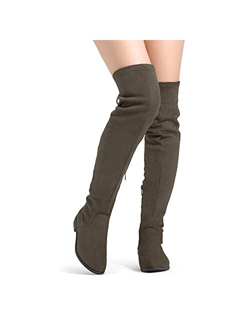 DREAM PAIRS Women's Over The Knee High Low Block Heel Riding Boots