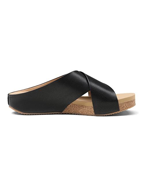 DREAM PAIRS Women's Cork Slide Sandals Slip on Open Toe Cute Platform Criss Cross Flat Sandals for Summer