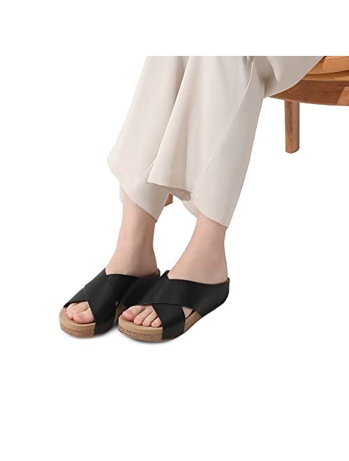 DREAM PAIRS Women's Cork Slide Sandals Slip on Open Toe Cute Platform Criss Cross Flat Sandals for Summer