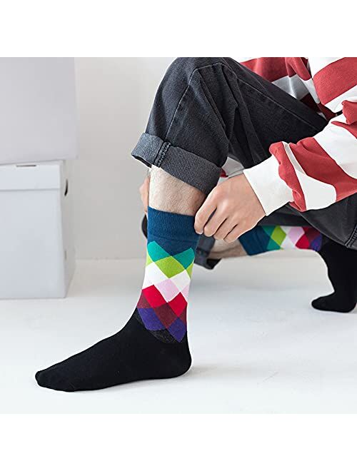 DRASEX Men's Colorful Dress Socks Novelty Funny Fancy Funky Patterned Crew Sock Casual Crazy Socks for Men