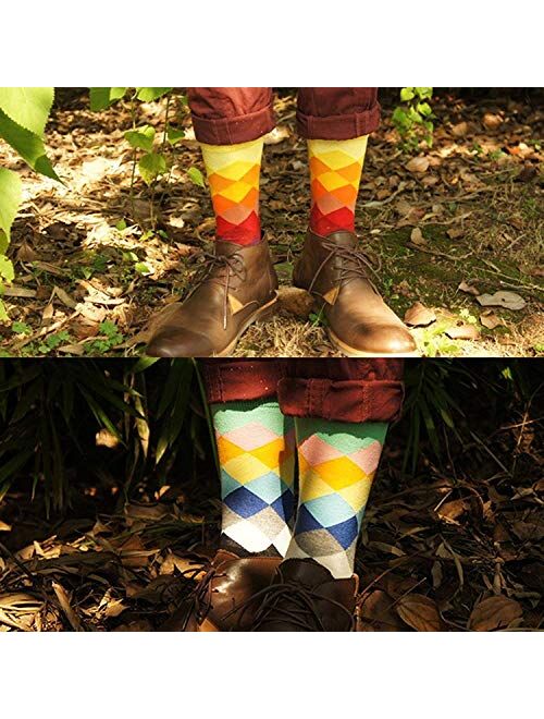 DRASEX Men's Colorful Dress Socks Novelty Funny Fancy Funky Patterned Crew Sock Casual Crazy Socks for Men