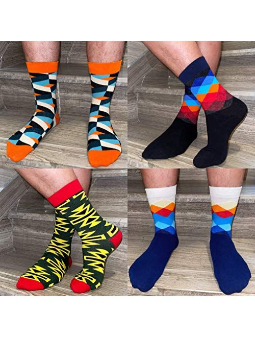 WHOLE FAIRS Mens Dress Colorful Fancy Funky Funny Novelty Casual Combed Cotton Crew Socks Pack Fashion Patterned Unisex